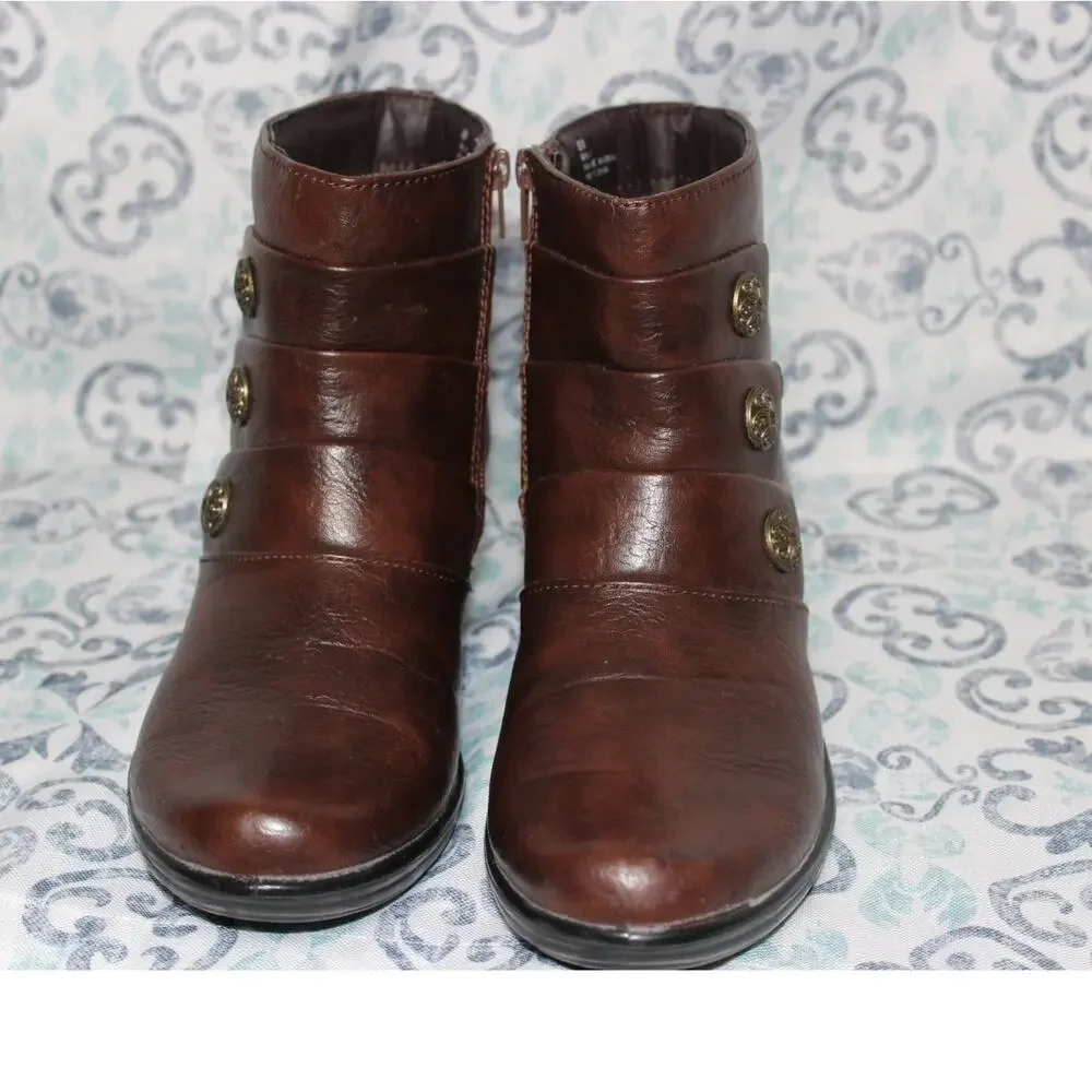 Easy Street Arlene Wave Comfort Ankle‎ Boots Brown Women's 8M